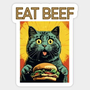 Retro Vintage Cat - Eat Beef Design | Quirky Feline Art Sticker